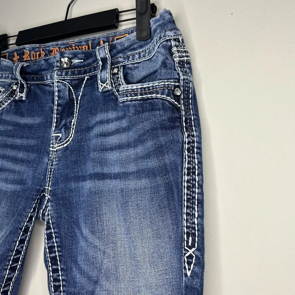 Rock Revival Clover Capri Jeans Size 28 Distressed Jewels - Picture 5 of 13